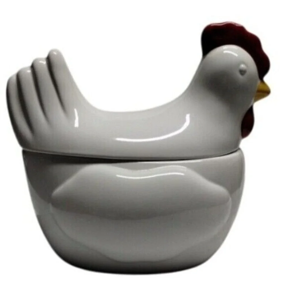 White Ceramic Chicken Hen‎ Lidded Dish Candy Bowl Container Decor Kitchen